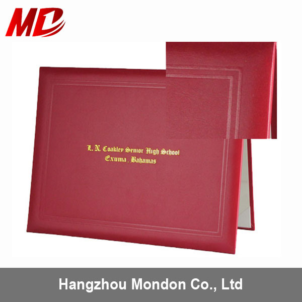 Maroon Pinhole Grain Certificate Holder Embossing Line Custom Design