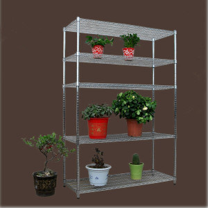 Free Standing 5 Shelf Heavy Duty Chrome Metal Flower Pot Display Racks