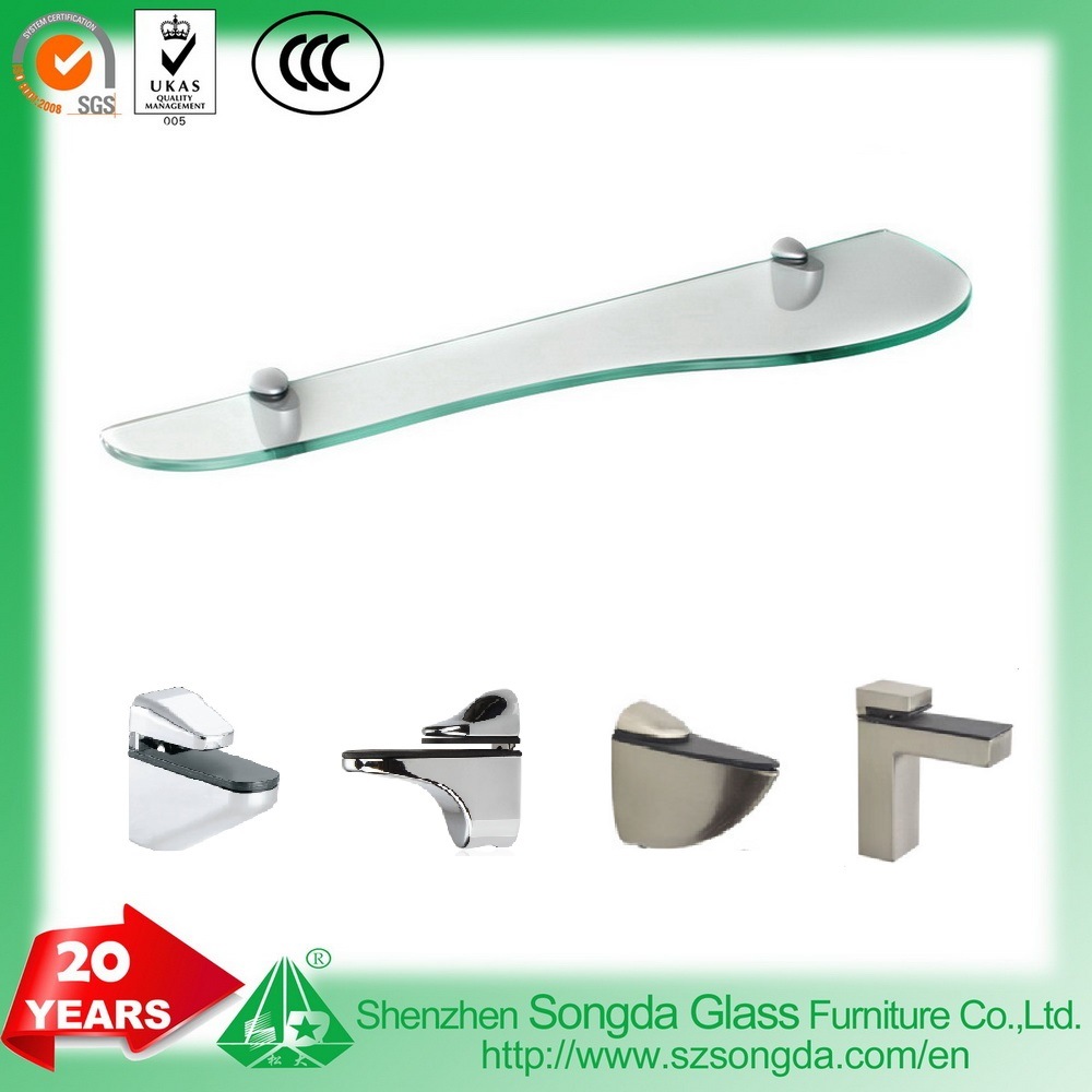 6mm, 8mm Flat Tempered Glass Shelf with Various Metal Clips