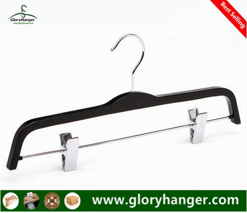 Black Plywood Pants Hanger with Metal Clips