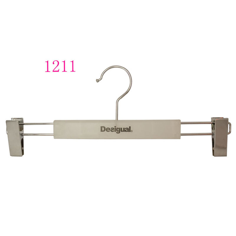 Factory Supplier in China Gun Plating Custom White Plastic Pant Hangers with Metal Clips