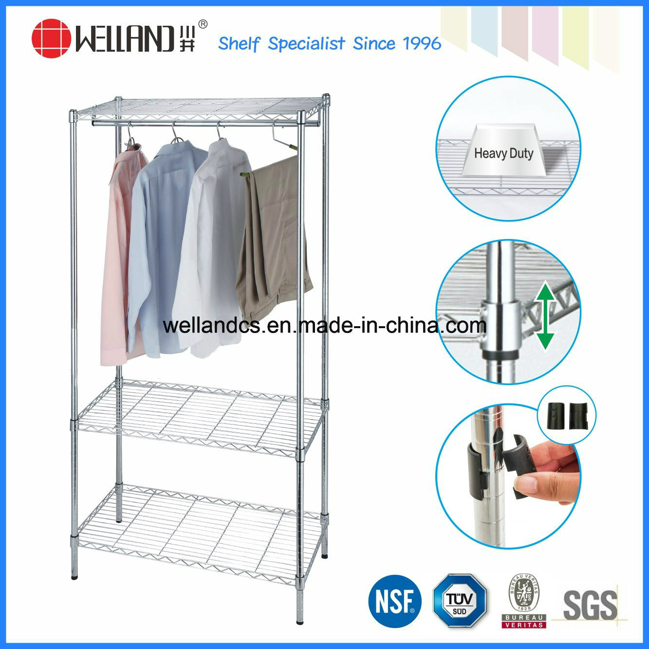 Modern Design Chrome Metal Wardrobe Closet with K/D Packing