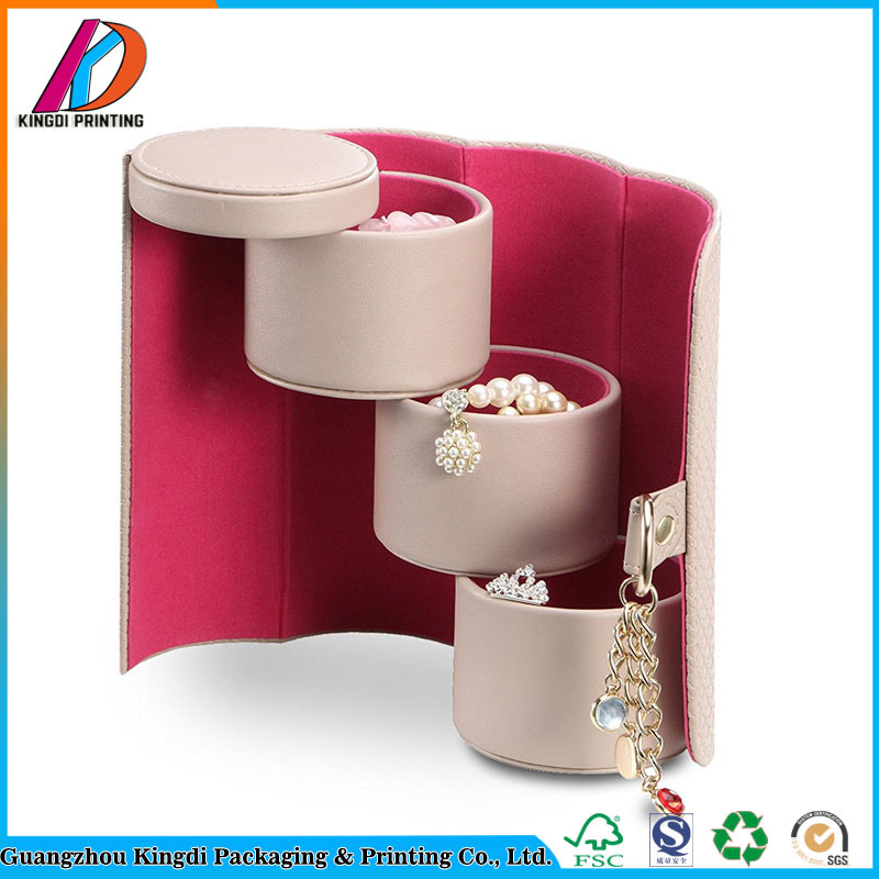 3 Tier Leather Travel Roll up Jewelry Gift Box Case