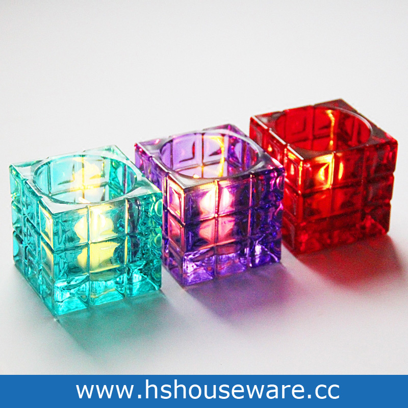 Square Style Multicolor Glass Candle Holder