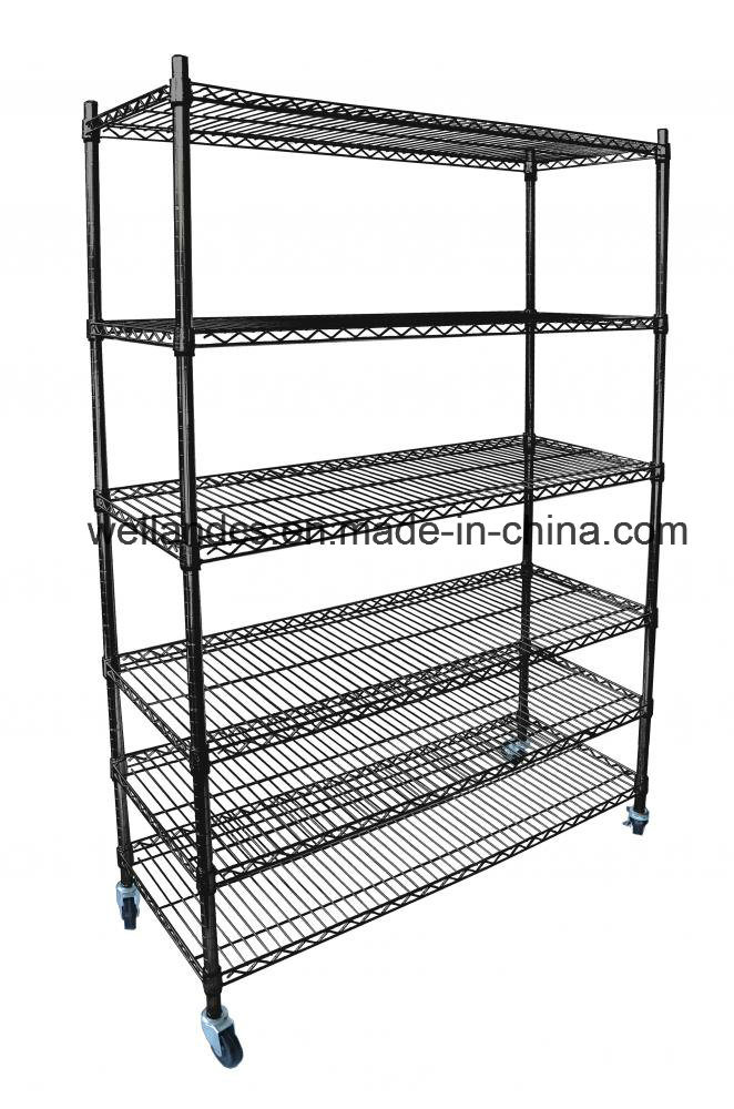 Epoxy Black Commercial Heavy Duty Adjustable Metal Wire Storage Shelf