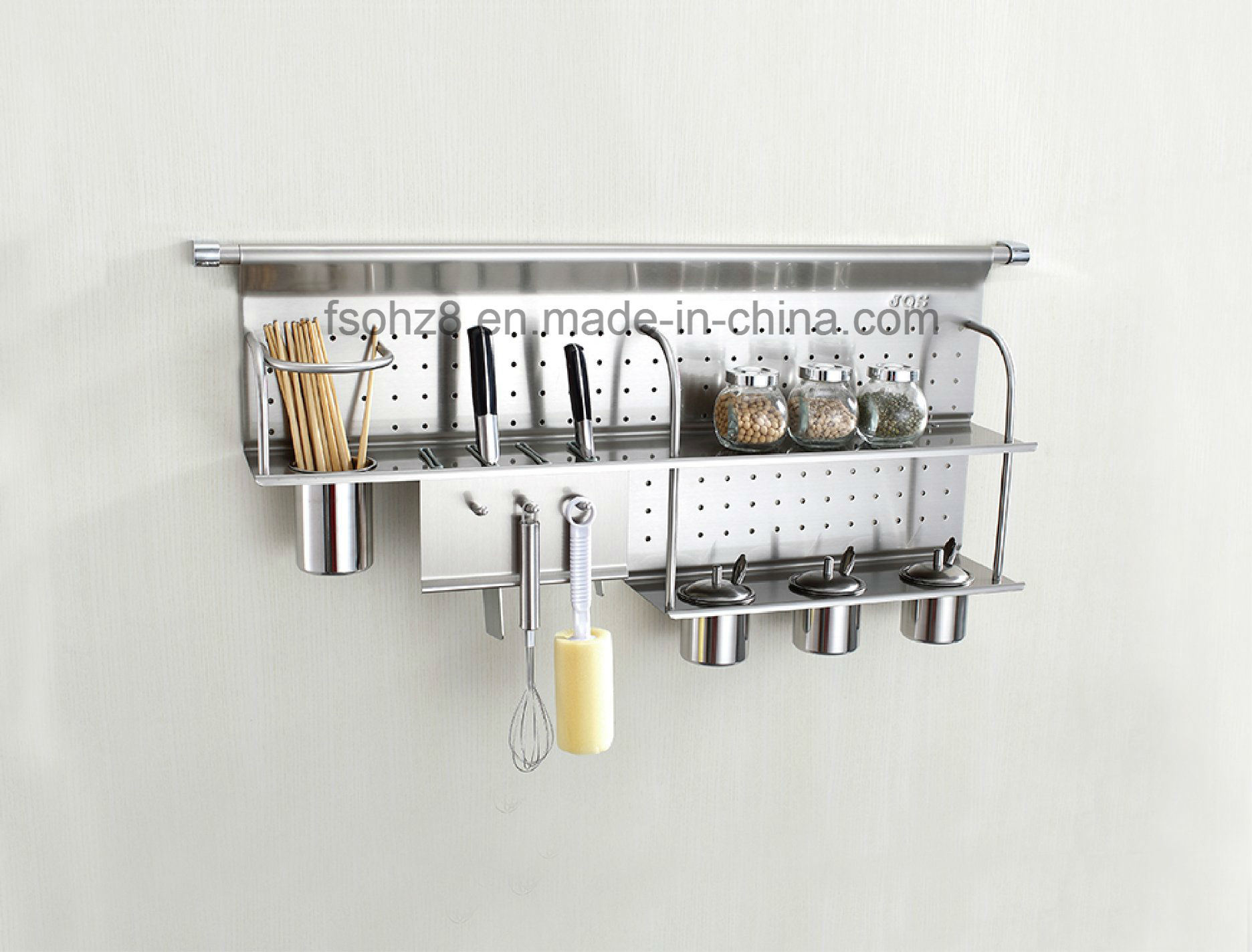 Kitchen Helper Stainless Steel Knife Spice Rack with Hooks (345)
