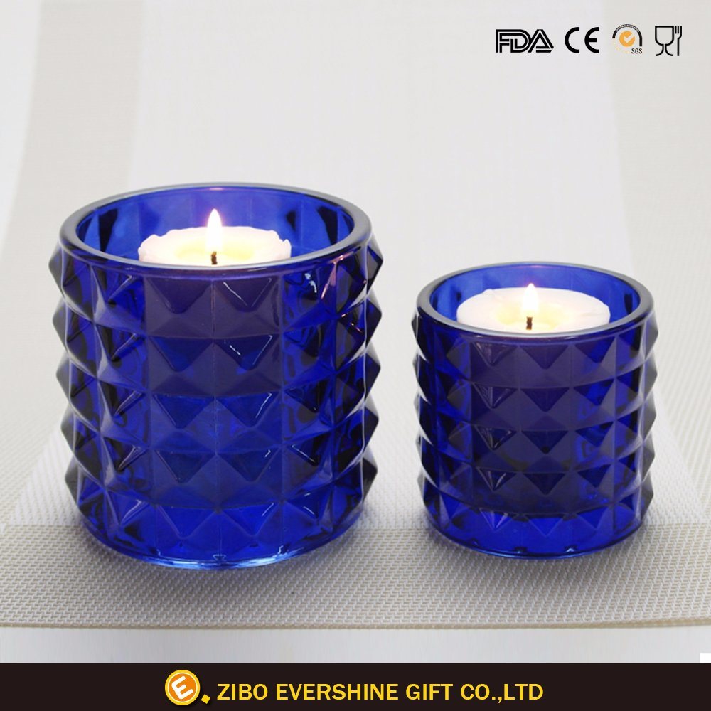 Dark blue Glass Candle Cup Embossed Candle Holders