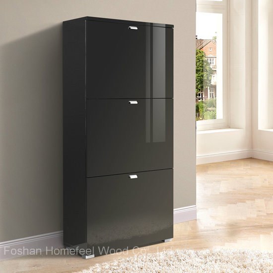 Glance Black 3 Drawer High Gloss Shoe Cabinet (HF-EY08191)