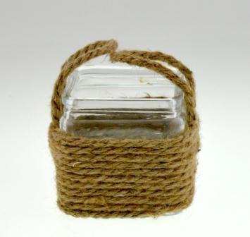 Square Transparent Glass Candle Holder with Hemp Rope