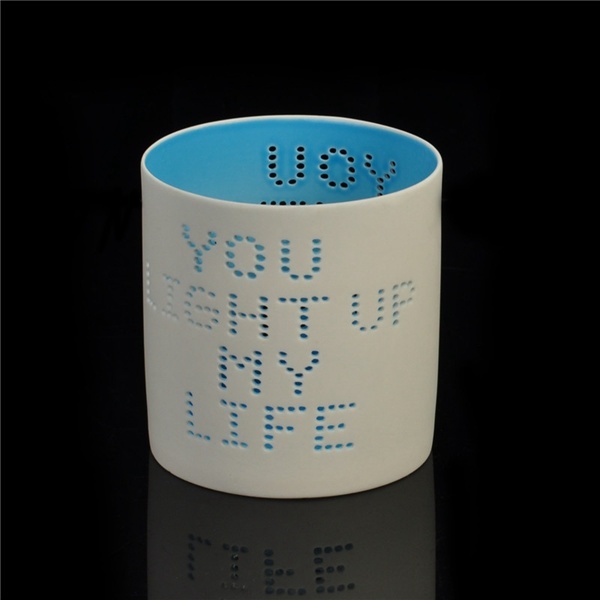 Matte Blue Letter Ceramic Candle Tealight Holder