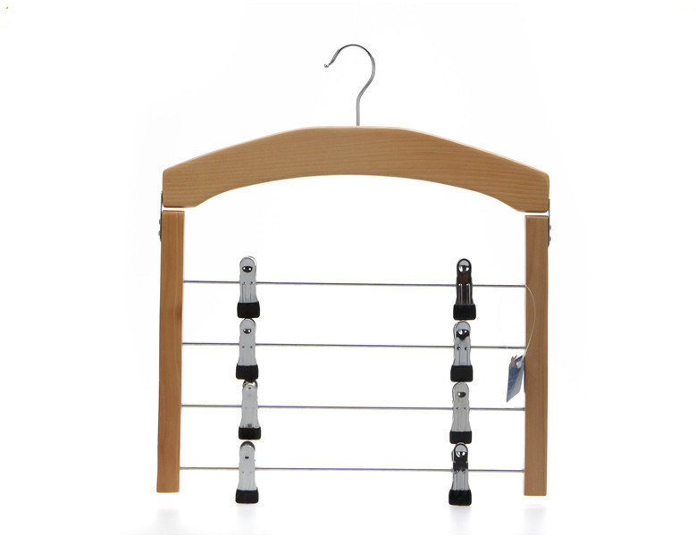 Dark Multifunctional Wooden Hanger for Sale with Metal Clips