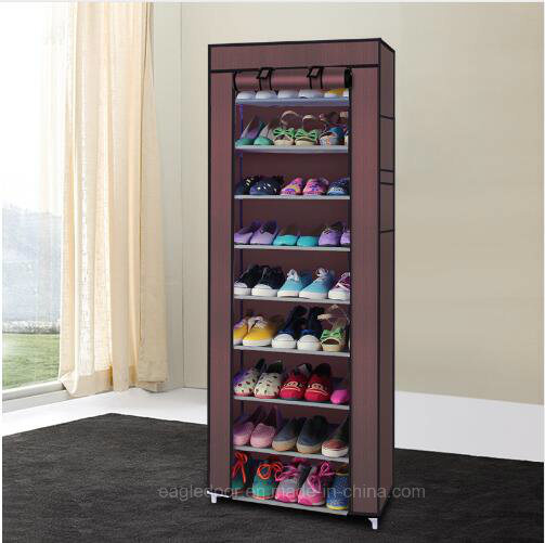 9 Tier Shoe Shelves Canvas Fabric Shoe Rack Storage Cabinet Rail Shoes Organizer Zipper Standing Sapateira Organizador Furniture (FS-01A)