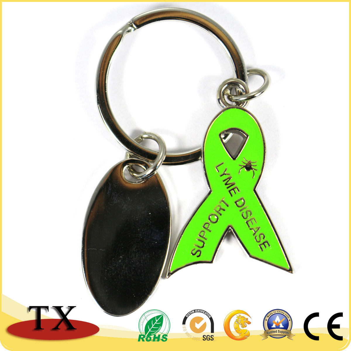 Metal Ribbon Shape Keychain with a Small Tag