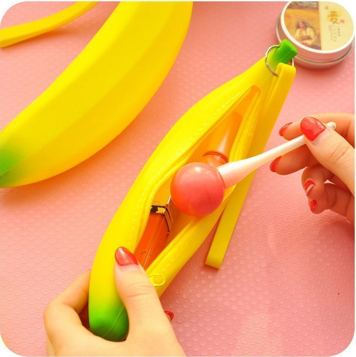 Cute Lovely Silicone Banana Coin Purses Money Pencil Pen Bag Wallet Case