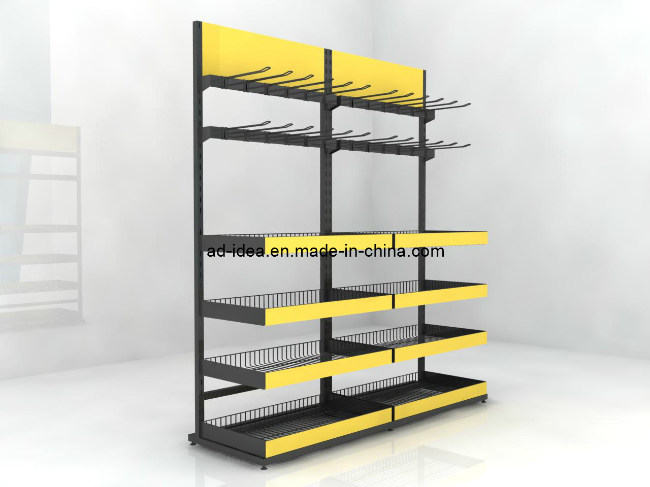 Adjustable Two Sided Galvanized Wire Metal Floor Display Racks