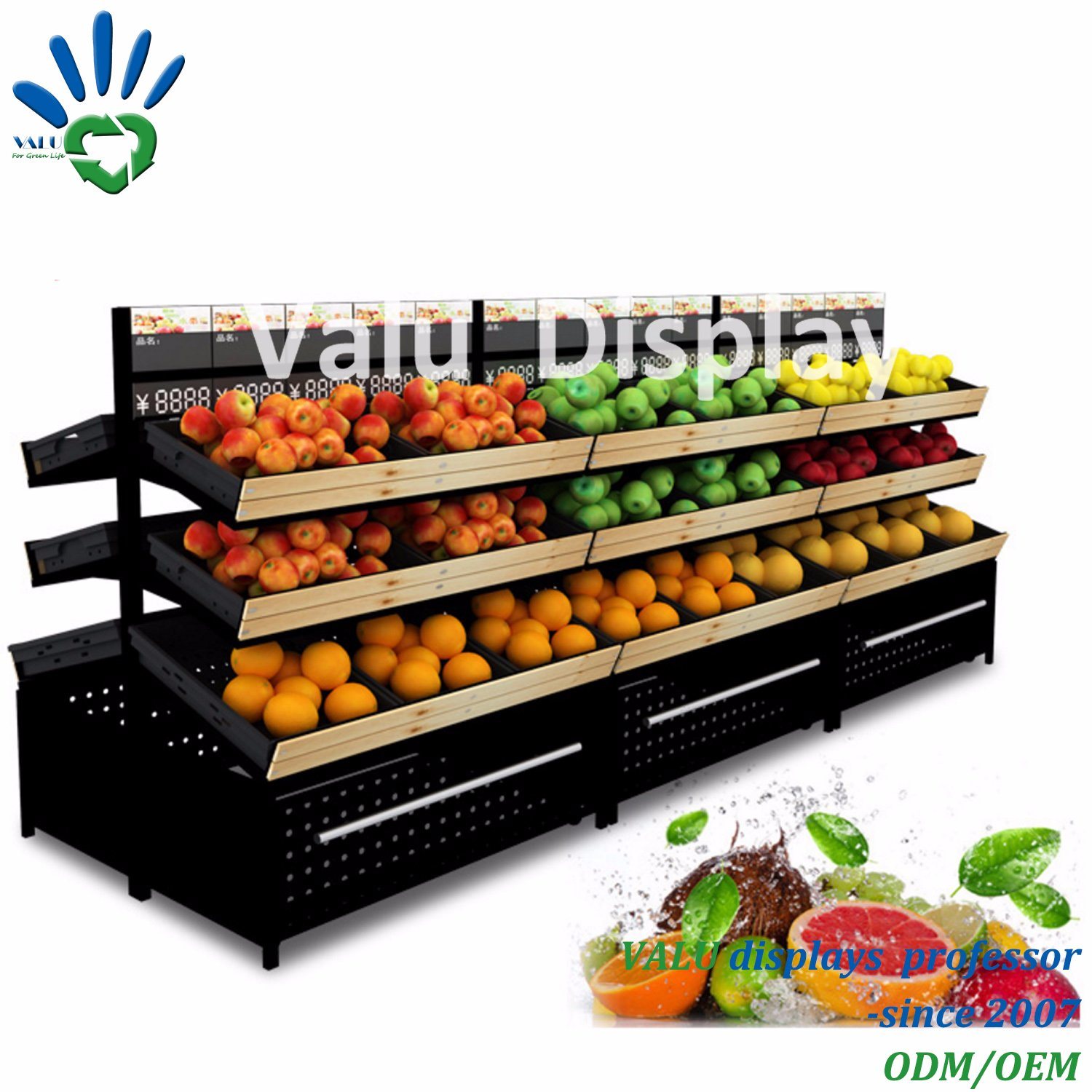 Supermarket Three Tiers Storage Display Stand Shelf Rack for Fruits and Vegetables (VMS907)