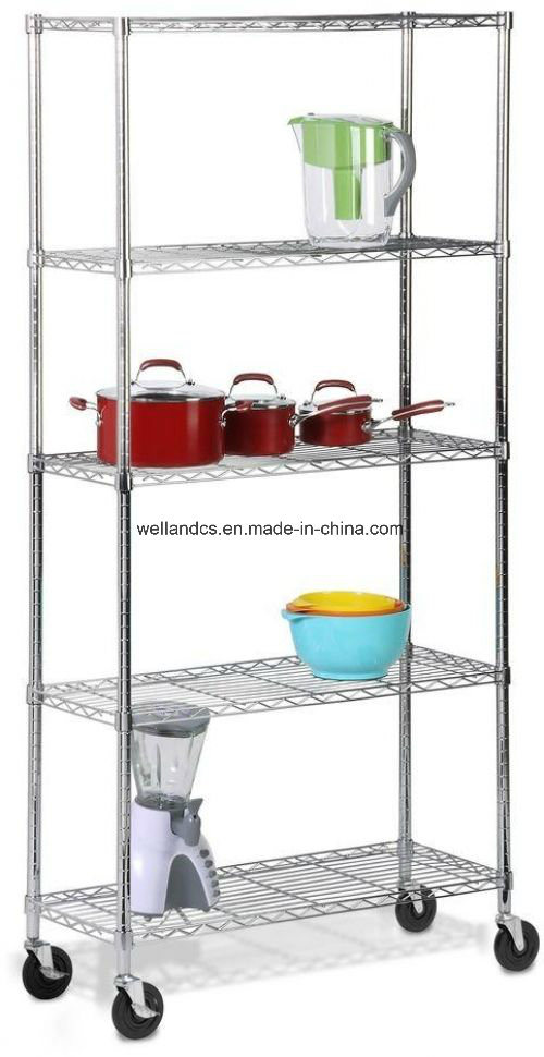 Mobile 5-Tier Chrome Wire Shelving Unit Rack Heavy Duty Metal Adjustable Shelves