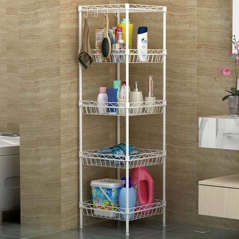 White Powder Coated 4 Tiers DIY 30kg Bathroom Rack Wire Basket Shelf