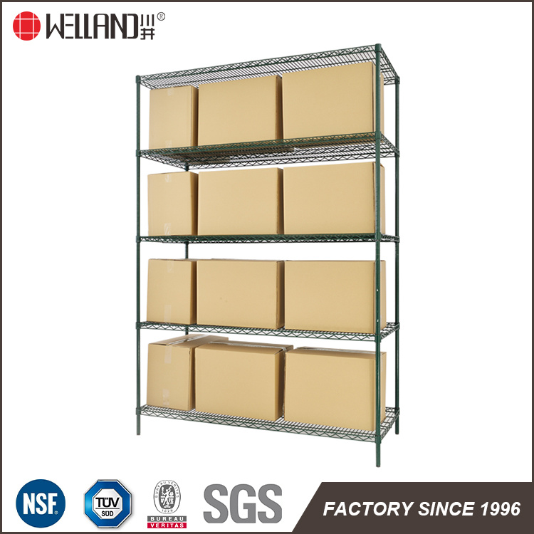 5 Tiers 350kgs Heavy Duty Warehouse Storage Steel Green Epoxy Coated Wire Shelving