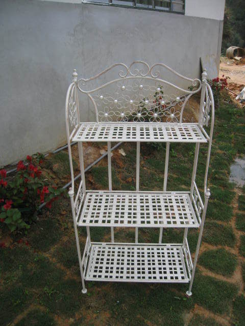 Antique White Iron Garden Flower Shelf Rack Wholesale