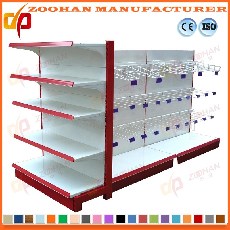 Supermarket Display Rack Double Sided Gondola Shelving with Hooks (Zhs311)