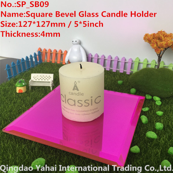 4mm Rose Colored Glass Mirror Candle Holder