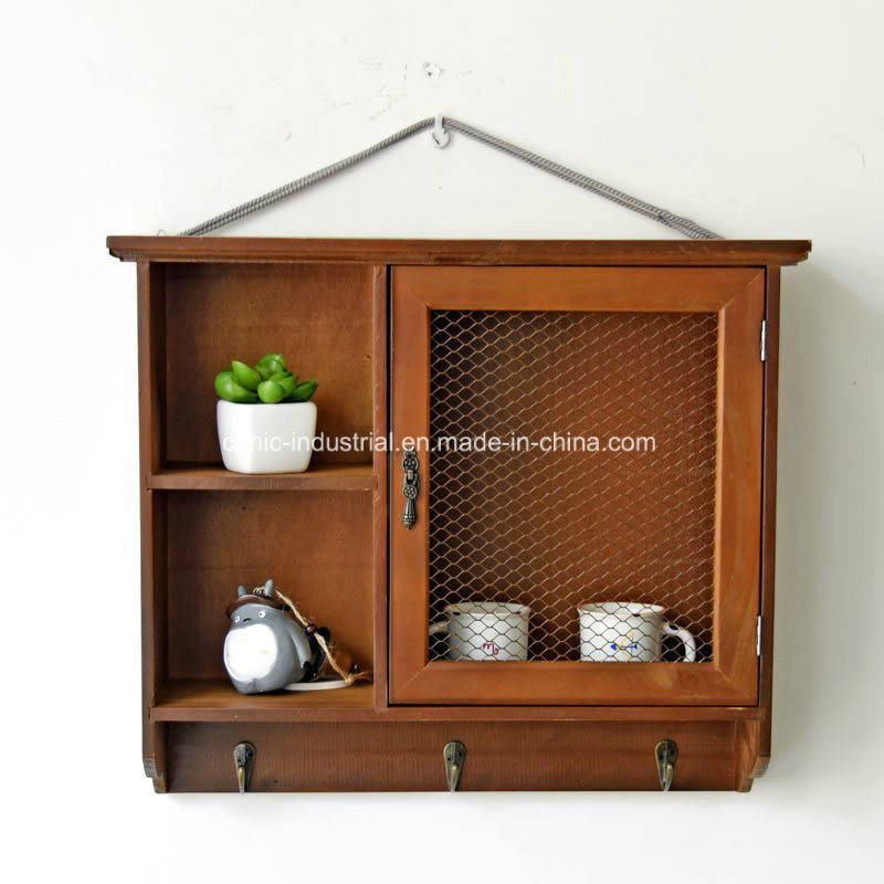 Wood Wall Organizer Wall Cabinet Drawers Metal Hooks Shelf Rack