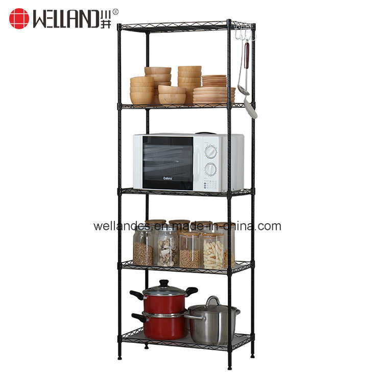 Black Powder Coated 6 Shelf DIY Adjustable Home Kitchen Open Storage Shelving Rack Unit