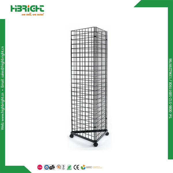 Rolling Floor 3 Sided Hook Metal Gridwall Wire Display Rack