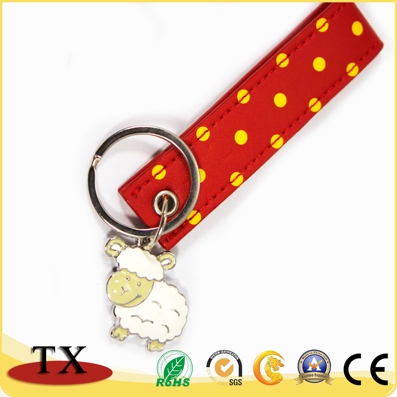 Hot-Sales Cute DOT PU Leather Key Chain Sheep Metal Keyring