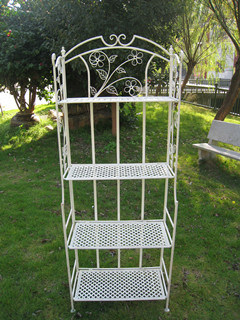 4-Tier Antique White Wrought Iron Flower Pot Shelf