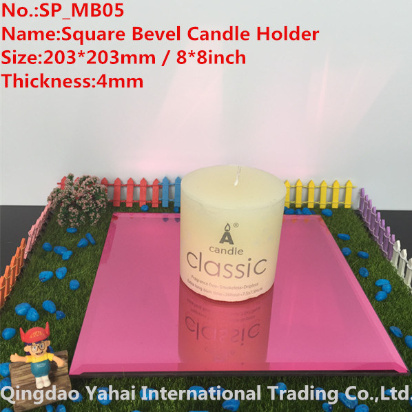 4mm Pink Bevel Glass Mirror Candle Holder