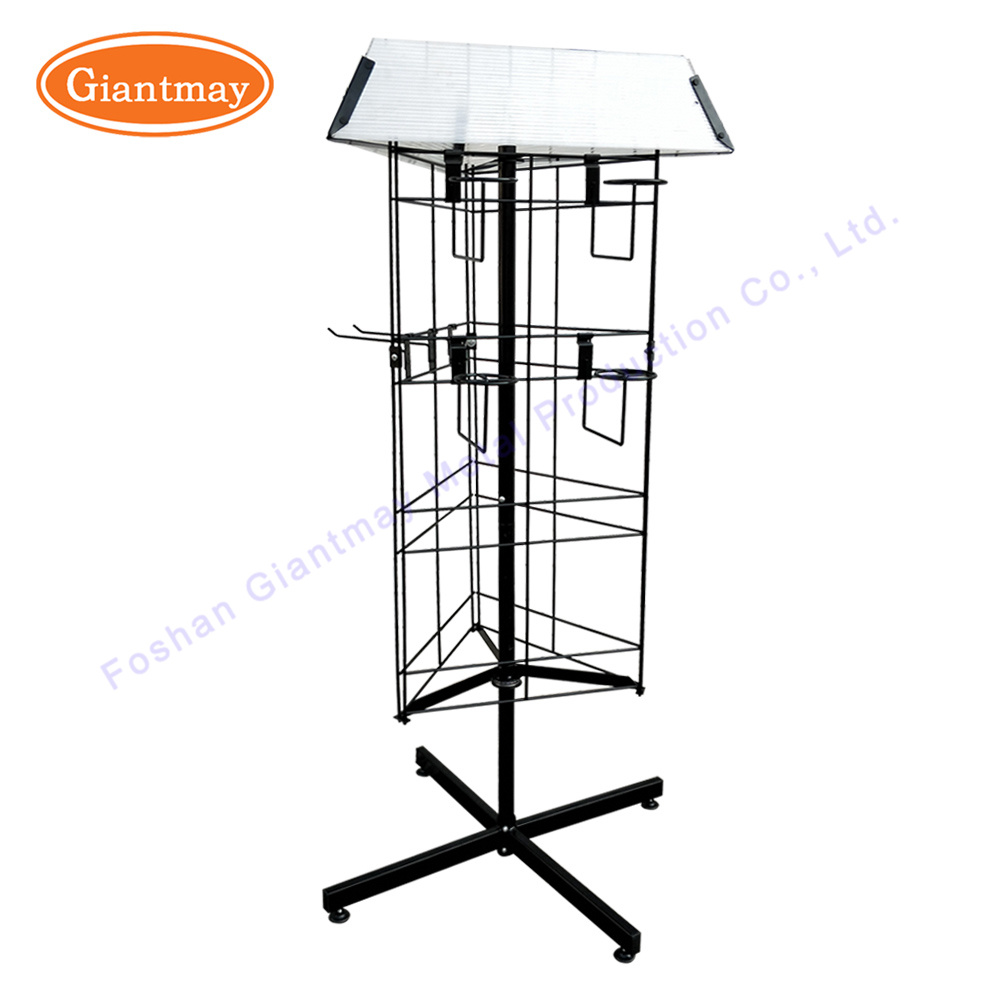 3 Sided Triangle Metal Wire Spinner Rotating Floor Display Rack