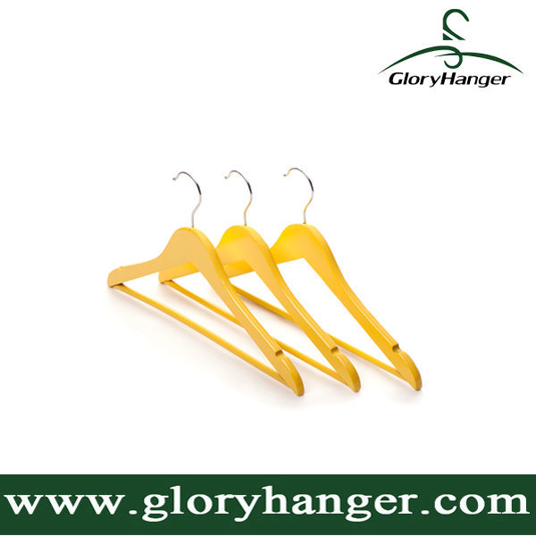 Yellow Lacquer Wooden Hanger for Clothing Shop Display