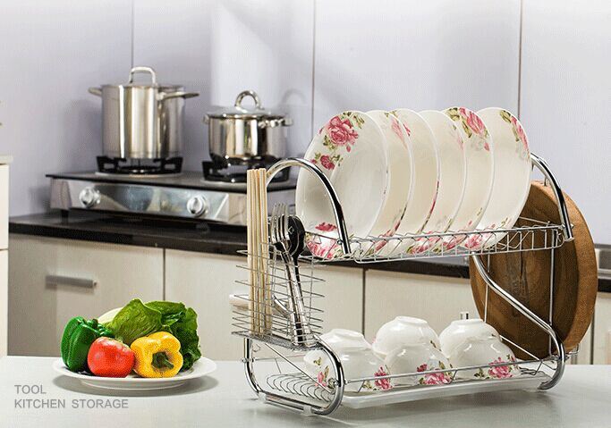 High Quality Kitchen Dish Drainer Two Layer Design with Tube Glass Drainer