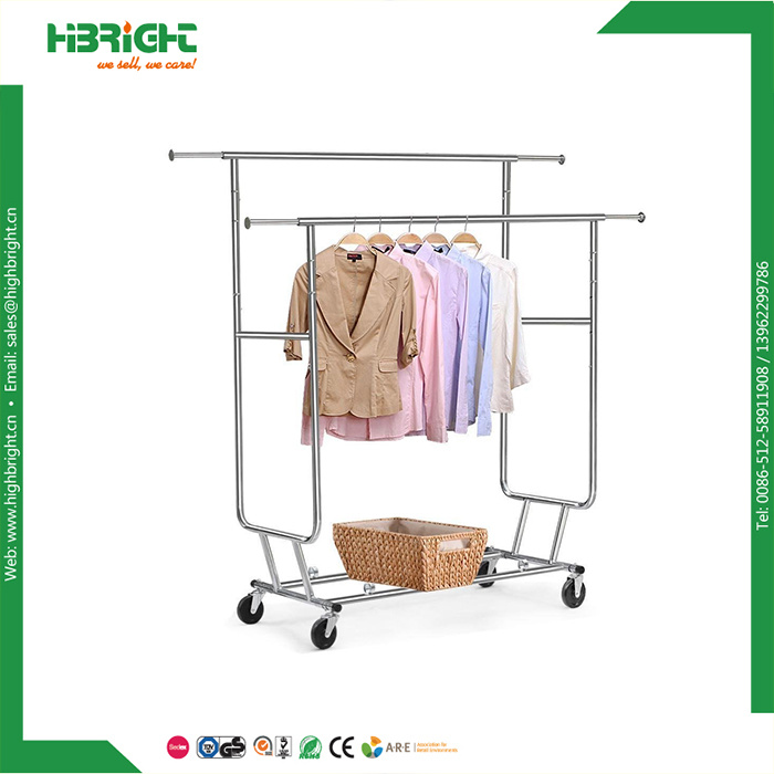 Double Bar Collapsiable Rolling Garment Rail Rack