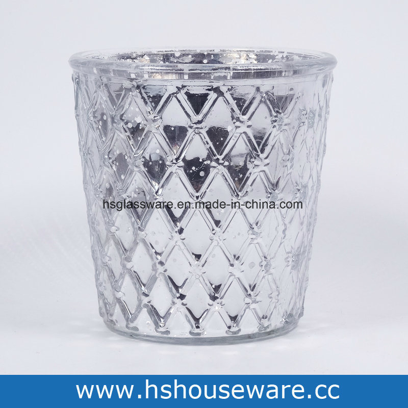 Diamond Slivery Glass Candle Holder