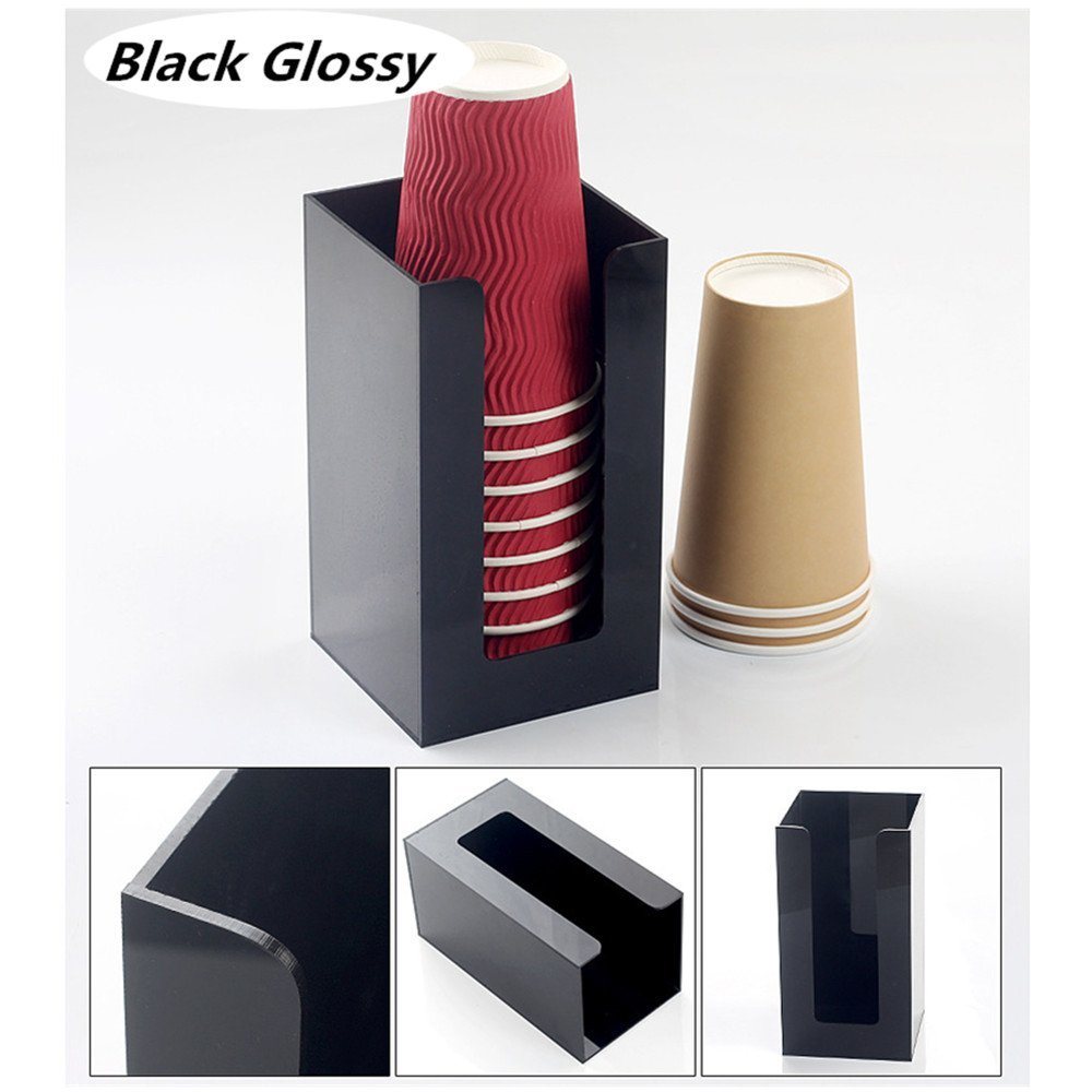 Fashion Mall Black Coffee Cup and Lid Sleeve Dispenser Acrylic Cup Holder for Large Offices, Convenience Stores or Coffee Shops