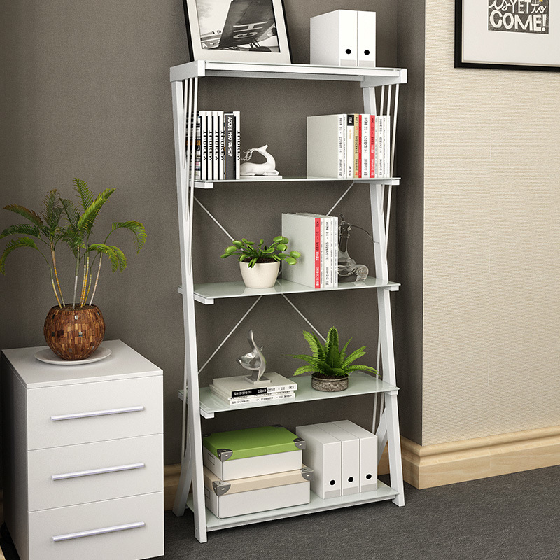 Furniture Home Office Furniture Z Shape Tempered Glass Metal Bookshelf