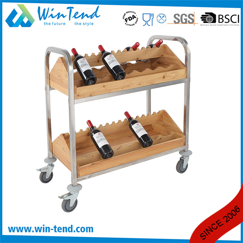 2-Tiers Horizontal Design Wooden Wine Storage Rack with Wheels