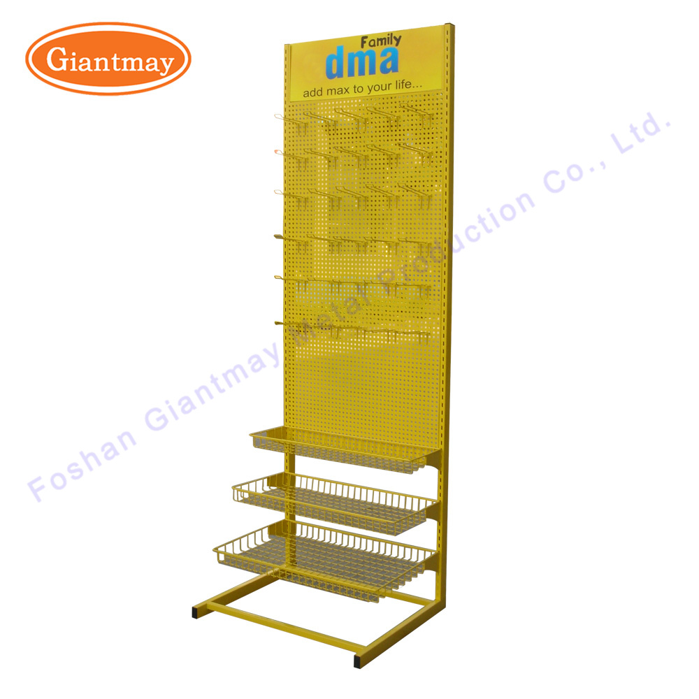 Adjustable Used Flooring Accessories Metal Hanging Display Shelf Rack with Baskets