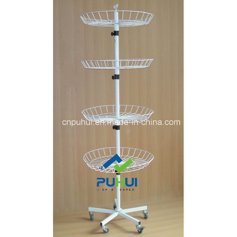 Multi Tiers Ajustable Floor Standing Wire Basket Spinner Display Rack (PHY206)