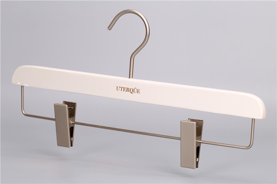 Luxury White Wooden Pants Hanger with Clips