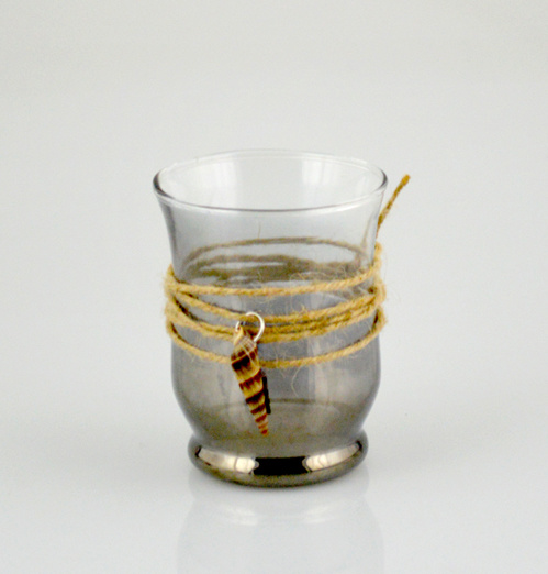 Glass Candle Holder with Jute Rope and Beautiful Shell (DRL14063)
