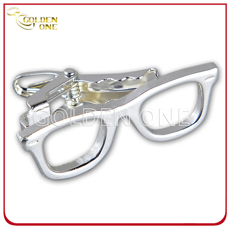 Glasses Shape Novel Design Custom Sliver Plated Metal Tie Clip