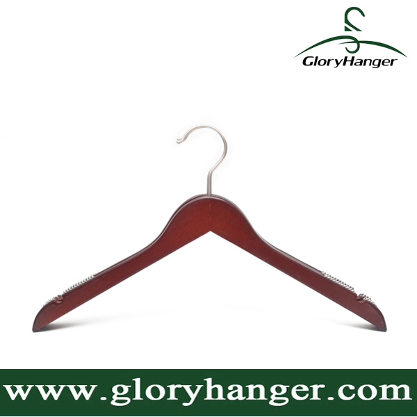 Anti Skid Brown Wooden Hanger with Matel Hook