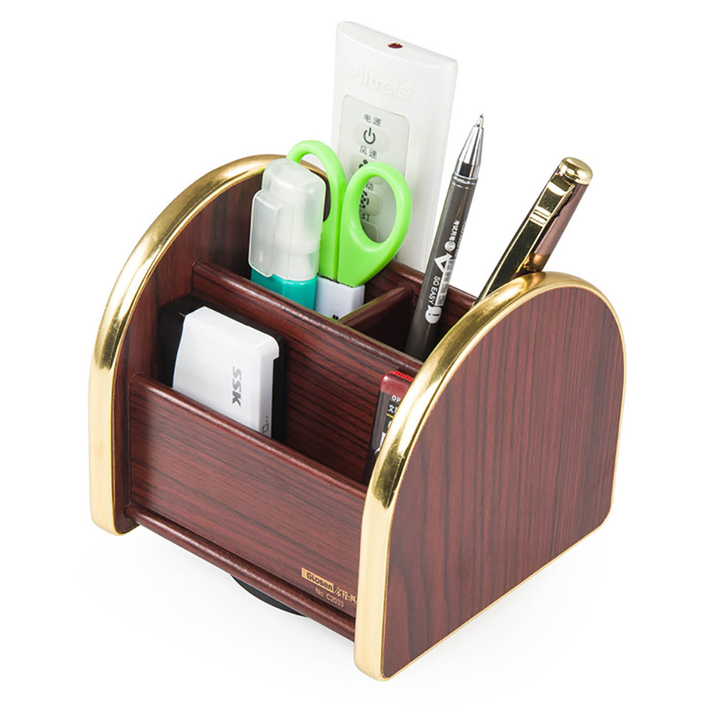 Multi Functional Office Stationery Organizer Wooden Color with Removable Base