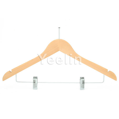 Wood Clothes Hanger with Chrome Clips (YW200-6612NSP)