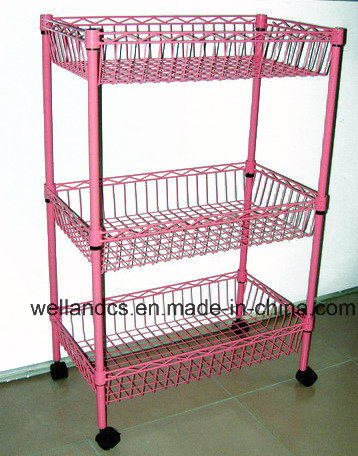 Adjustable 3 Tiers Colorful Metal Wire Kitchen Basket Rack with Wheels