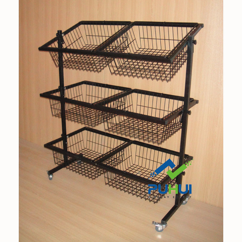 Adjustable Slanted Metal Basket Rack (PHY537)